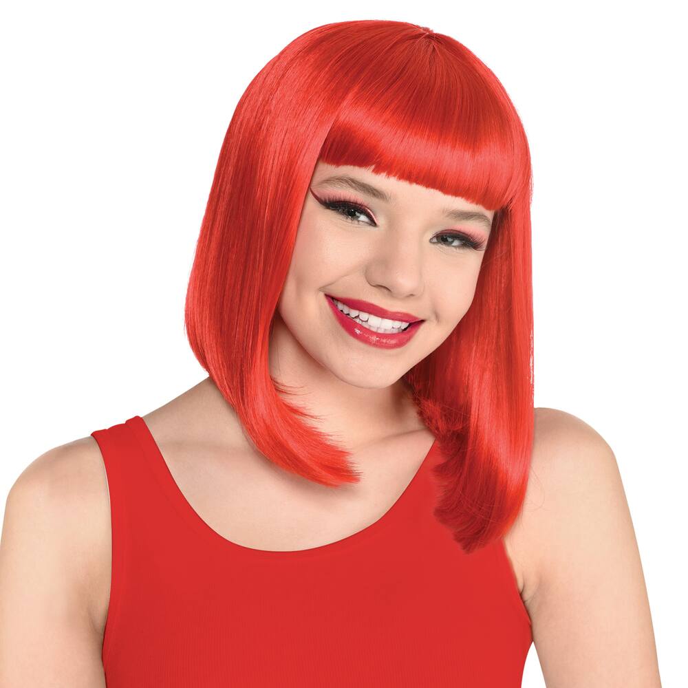 Bob Straight Hair Wig Red One Size Wearable Costume Accessory for Halloween