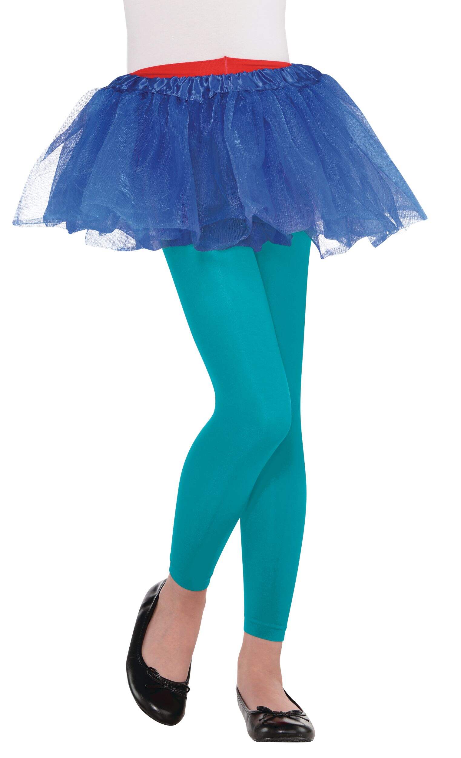 Kids' Footless Tights, Turquoise Blue, One Size, Wearable Costume Accessory for Halloween Front_Angled_Right