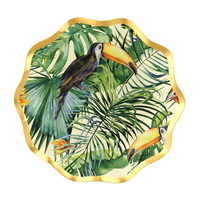 Sophistiplate Palm Spring Round Paper Disposable Appetizer Bowls, Green/Gold, 6.5-in, 8-pk, for Summer Party