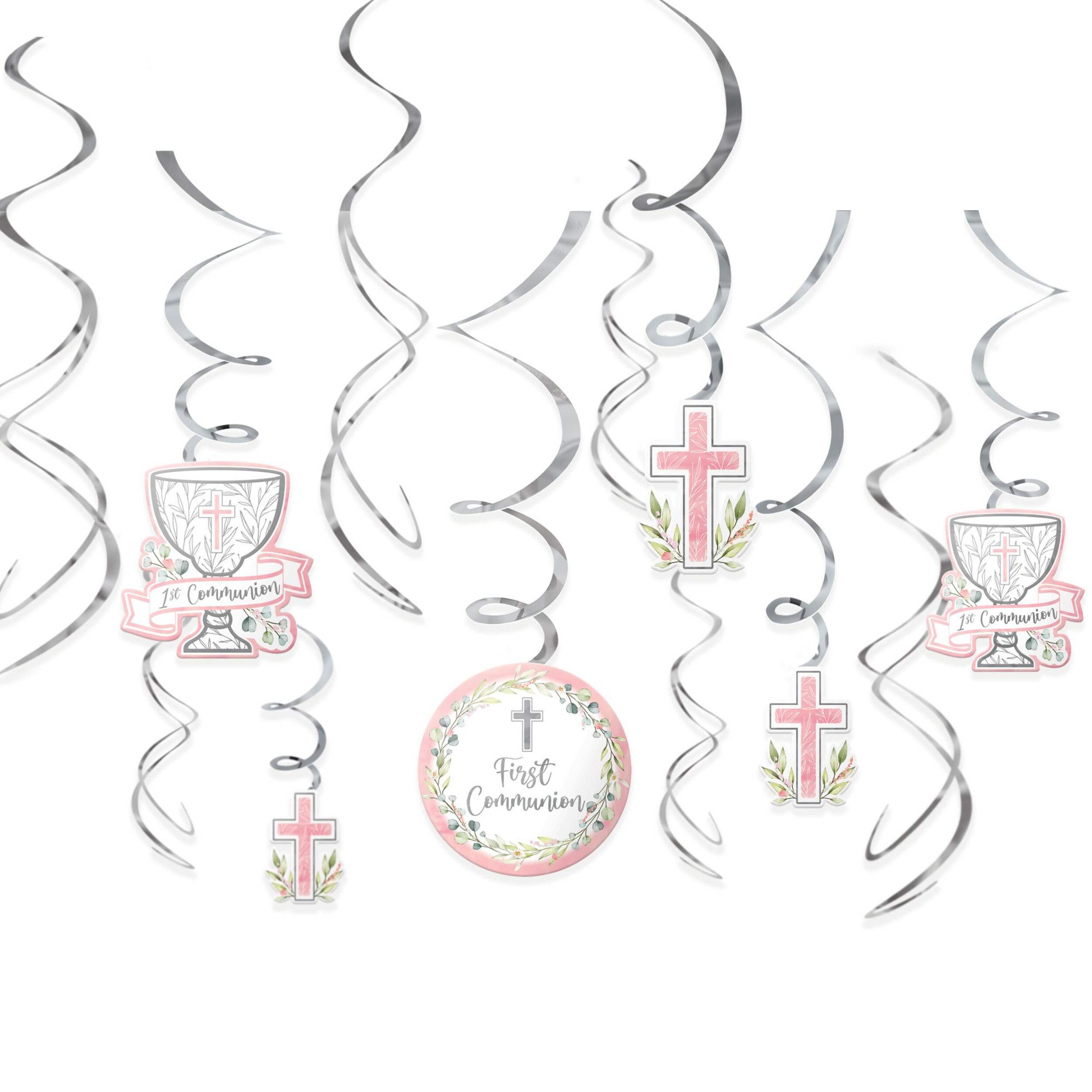 Décorations en spirale Communion Sacrements, rose, paq. 12 Front_Flat