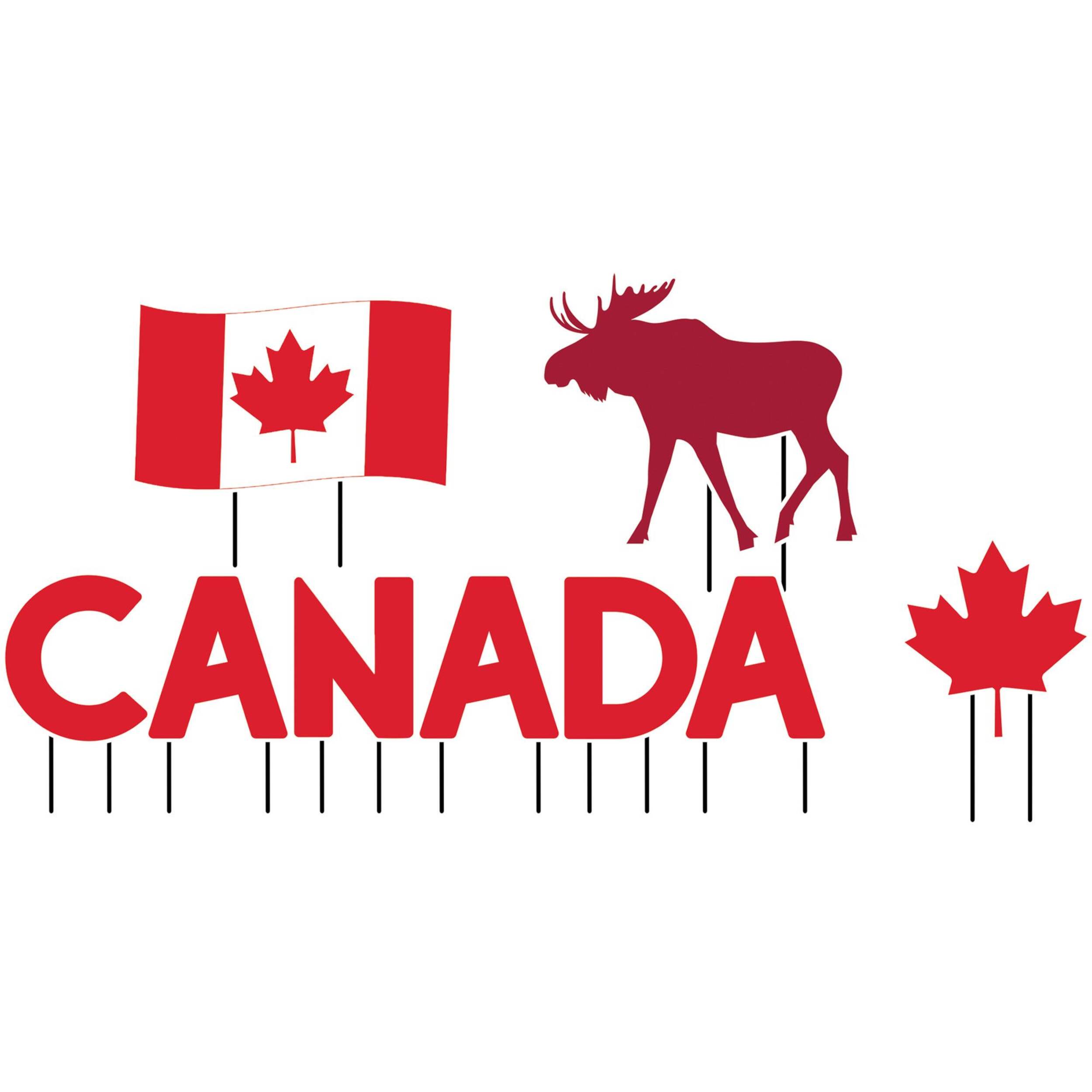 "Canada" Outdoor Yard Stake Sign Decorations, Red, 1.7-ft, 9-pk, for Canada Day Front_Flat