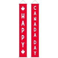"Happy Canada Day" Hanging Wall & Door Banner Decoration, Red, 18-in, 2-pk, for Canada Day