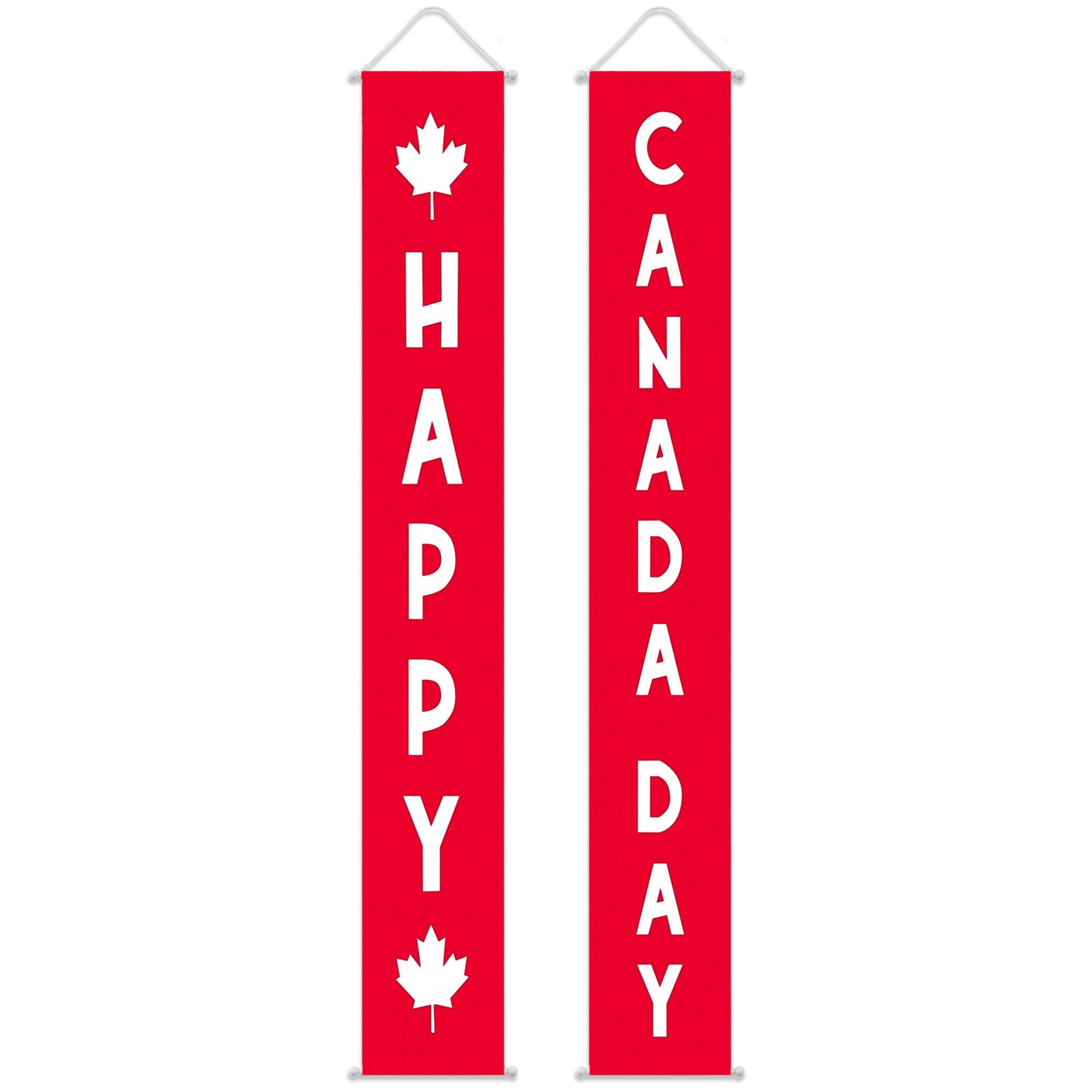 "Happy Canada Day" Hanging Wall & Door Banner Decoration, Red, 18-in, 2-pk, for Canada Day Front_Flat