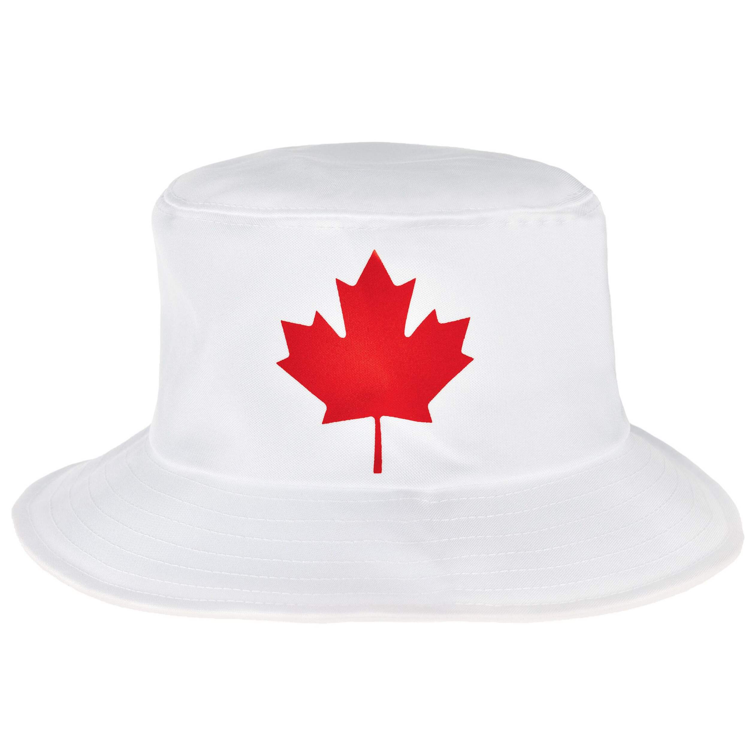 Maple Leaf Bucket Hat, White/Red, One Size, for Canada Day Front_Flat