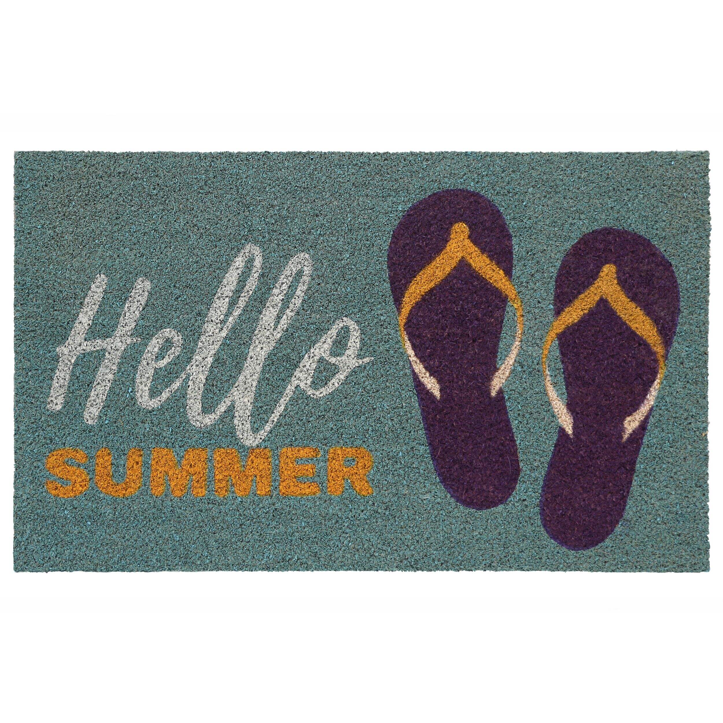 "Hello Summer" Flip Flop Door Mat, Blue, 30-in, for Summer Party Overhead_Flat