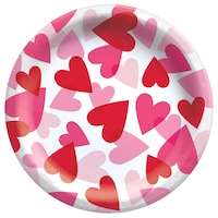 Round Paper Disposable Dessert Plates, Red/Pink/White, Heart, 7-in, 20-pk, for Valentine's Day/Anniversary/Wedding Overhead_Flat