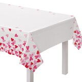 Rectangle Plastic Reusable Table Cover, White/Pink/Red, Heart, 54x84-in, for Valentine's Day/Anniversary/Wedding Front_Angled_Right