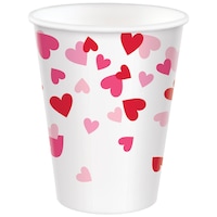 Paper Disposable Cups, Pink/Red, Heart, 9-oz, 8-pk, for Valentine's Day/Anniversary/Wedding Front_Elevated