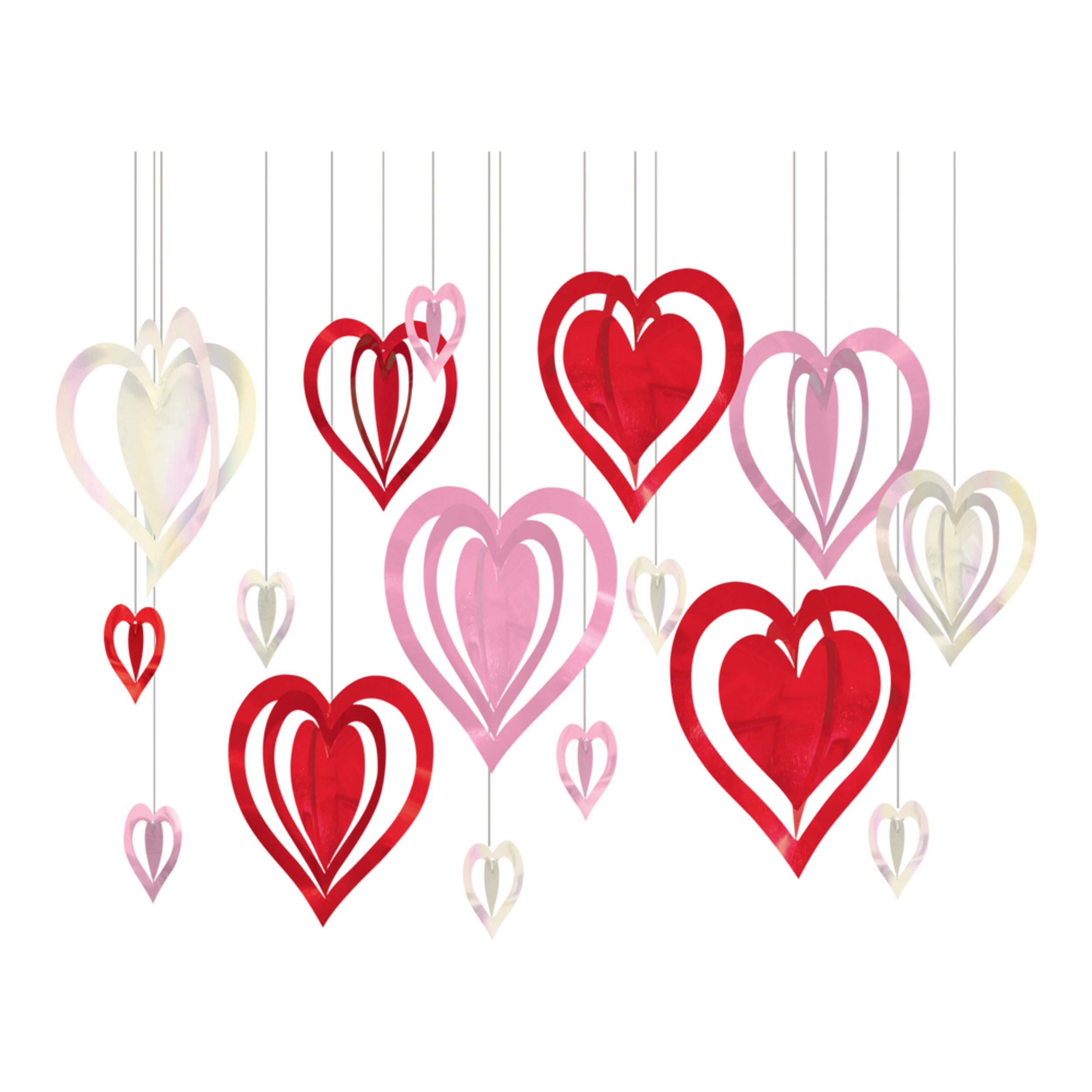 Heart String Hanging Decorations, Red/Pink, 12-in, 16-pk, for Valentine's Day Front_Flat