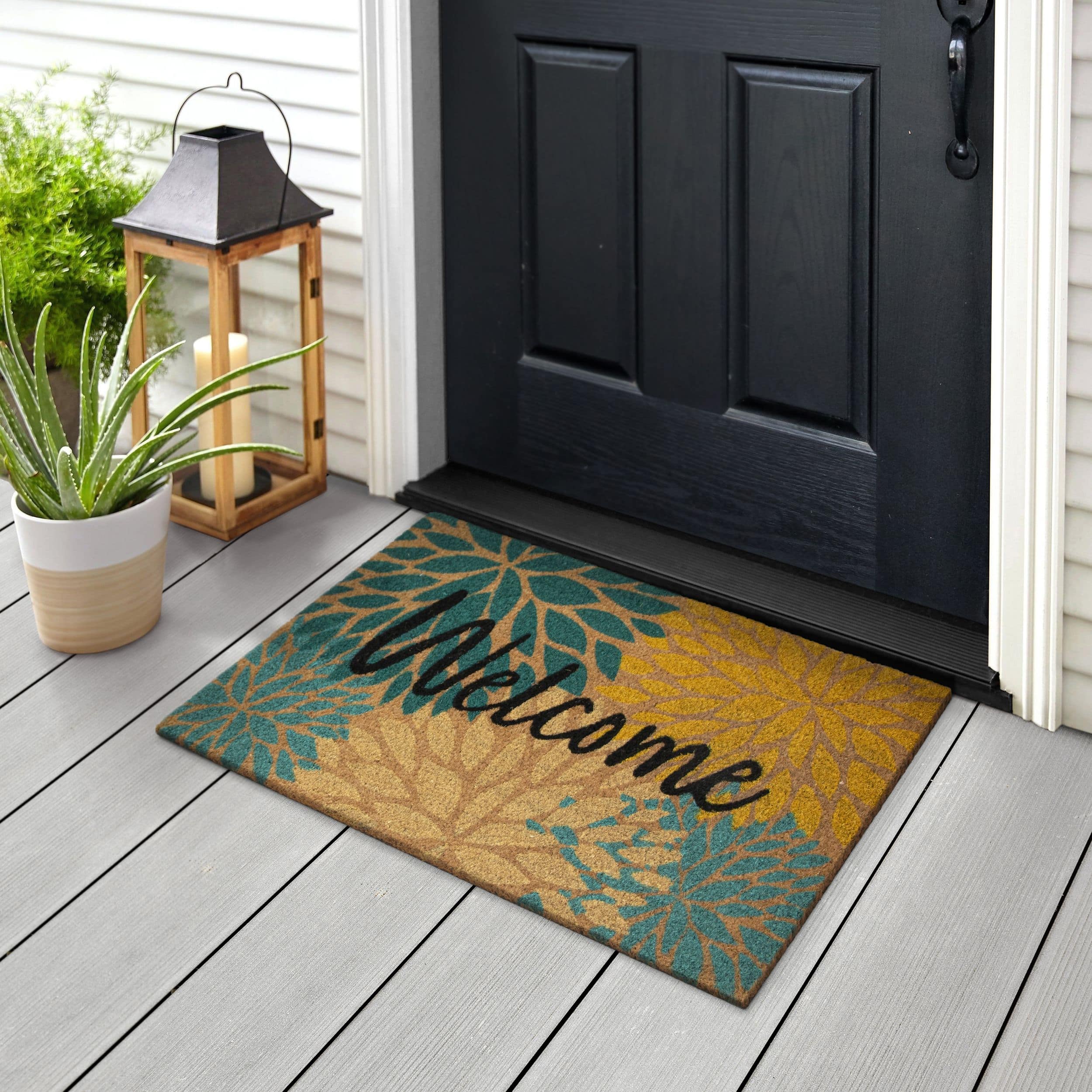 Spring Welcome Aqua Floral Burst Door Mat | Party City