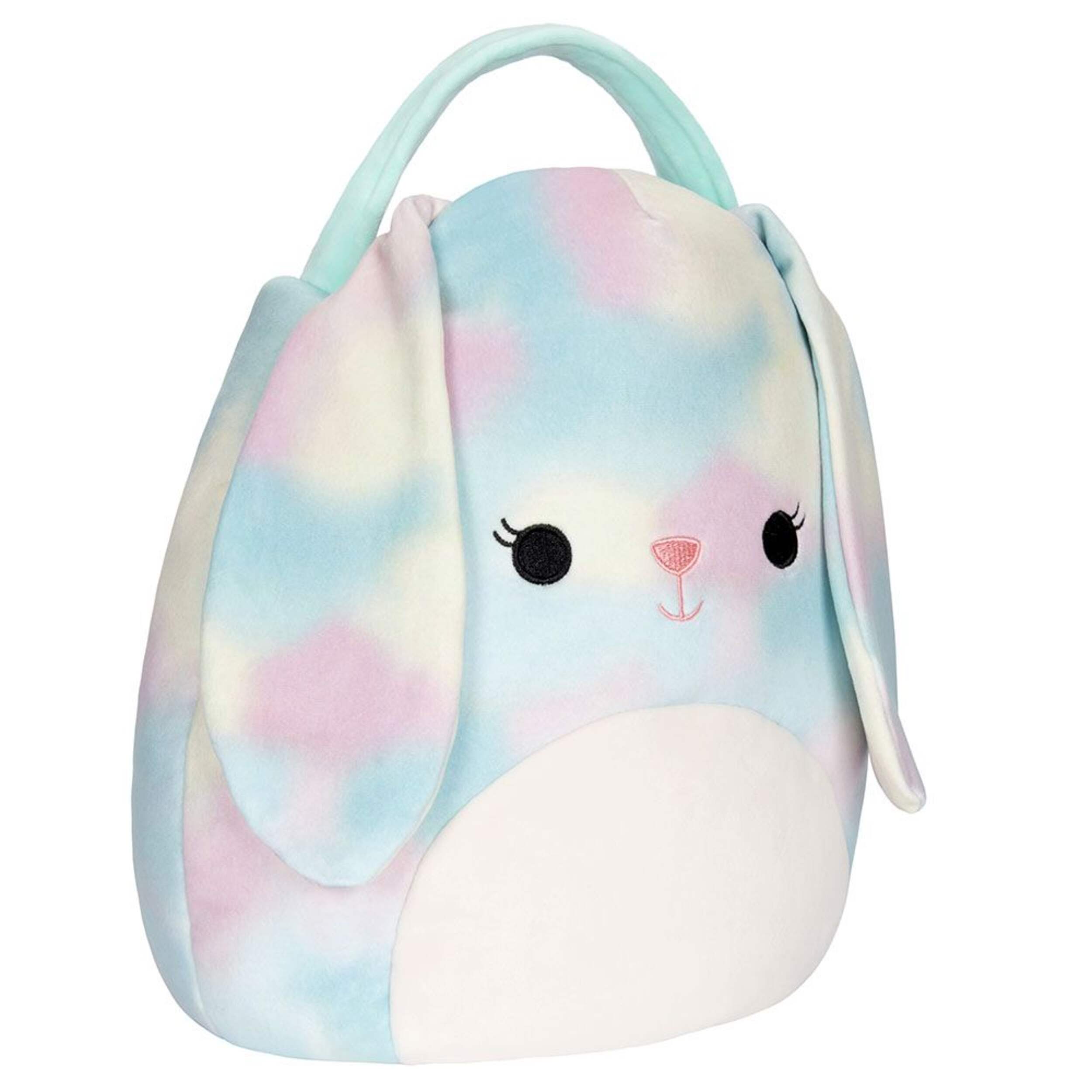 Squishmallow Eliana the Bunny Plush Basket Pail, Tie Dye Blue, 10-in, for Easter Egg Hunt Front_Three_Fourths_Angled_Right