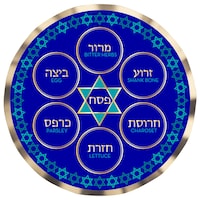 Sophistiplate "Bitter Herbs/Shank Bone/Charoset/Lettuce/Parsley/Egg" Seder Paper Disposable Dinner Plates, Blue/Gold, 10-in, 8-pk, for Passover