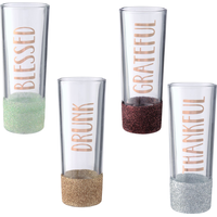 Inspirational Fall Shot Glasses with Glitter Base, Copper/Gold/Mint Green/Silver, 4-pk, for Thanksgiving