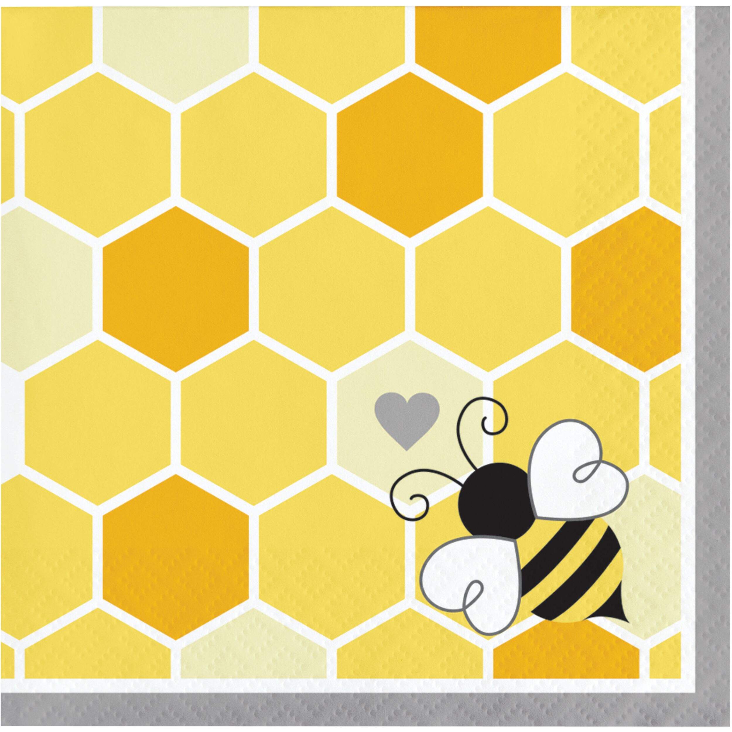 Sweet as can Bee Square Paper Disposable Beverage Napkins, Yellow, Honeycomb, 5-in, 16-pk, 2-ply, for Baby Shower/Gender Reveal Overhead_Flat