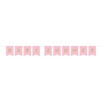 "Baby Shower" Pennant Hanging Garland Banner Decoration, Pink/Gold, 69.5-in, for Baby Shower Front_Flat