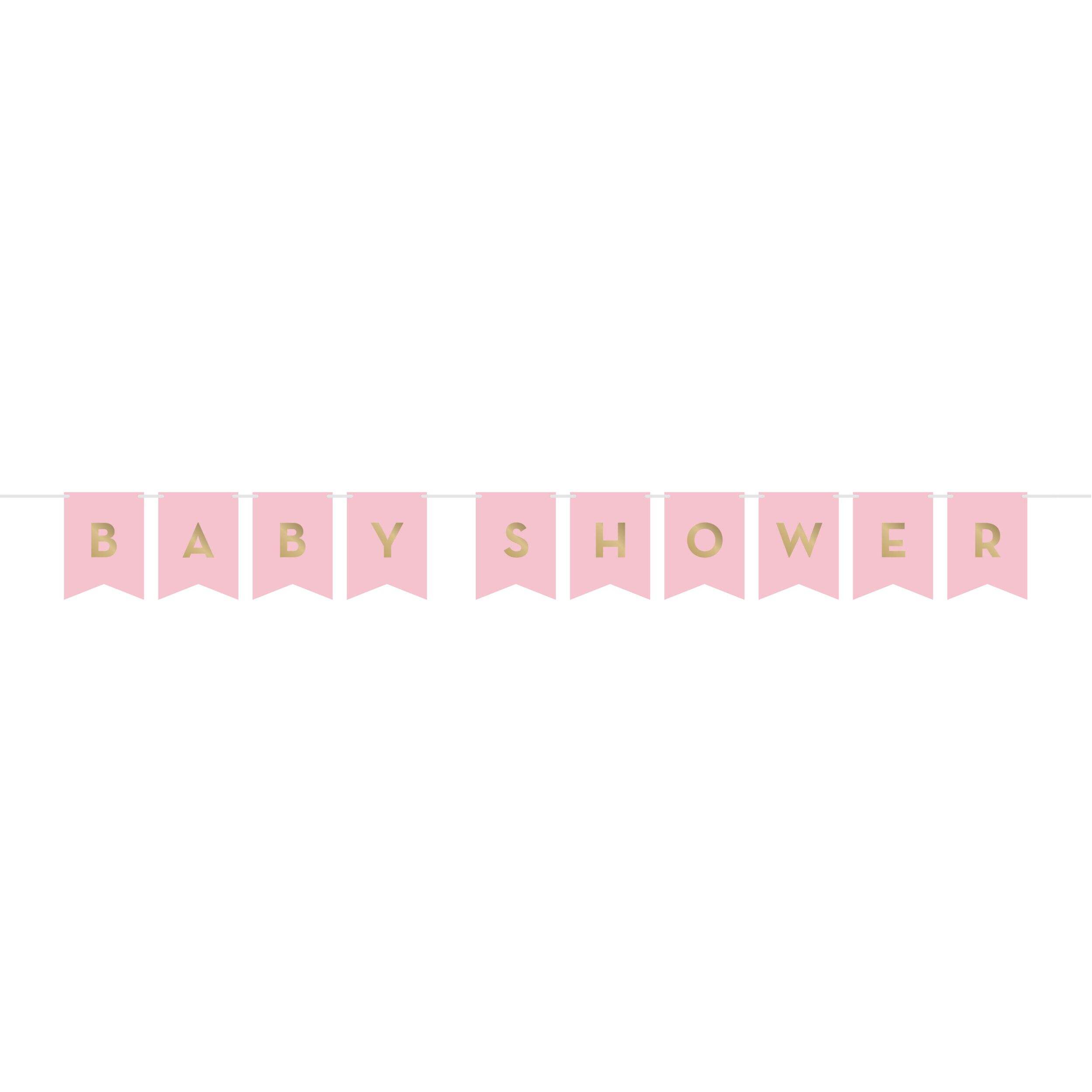 "Baby Shower" Pennant Hanging Garland Banner Decoration, Pink/Gold, 69.5-in, for Baby Shower Front_Flat