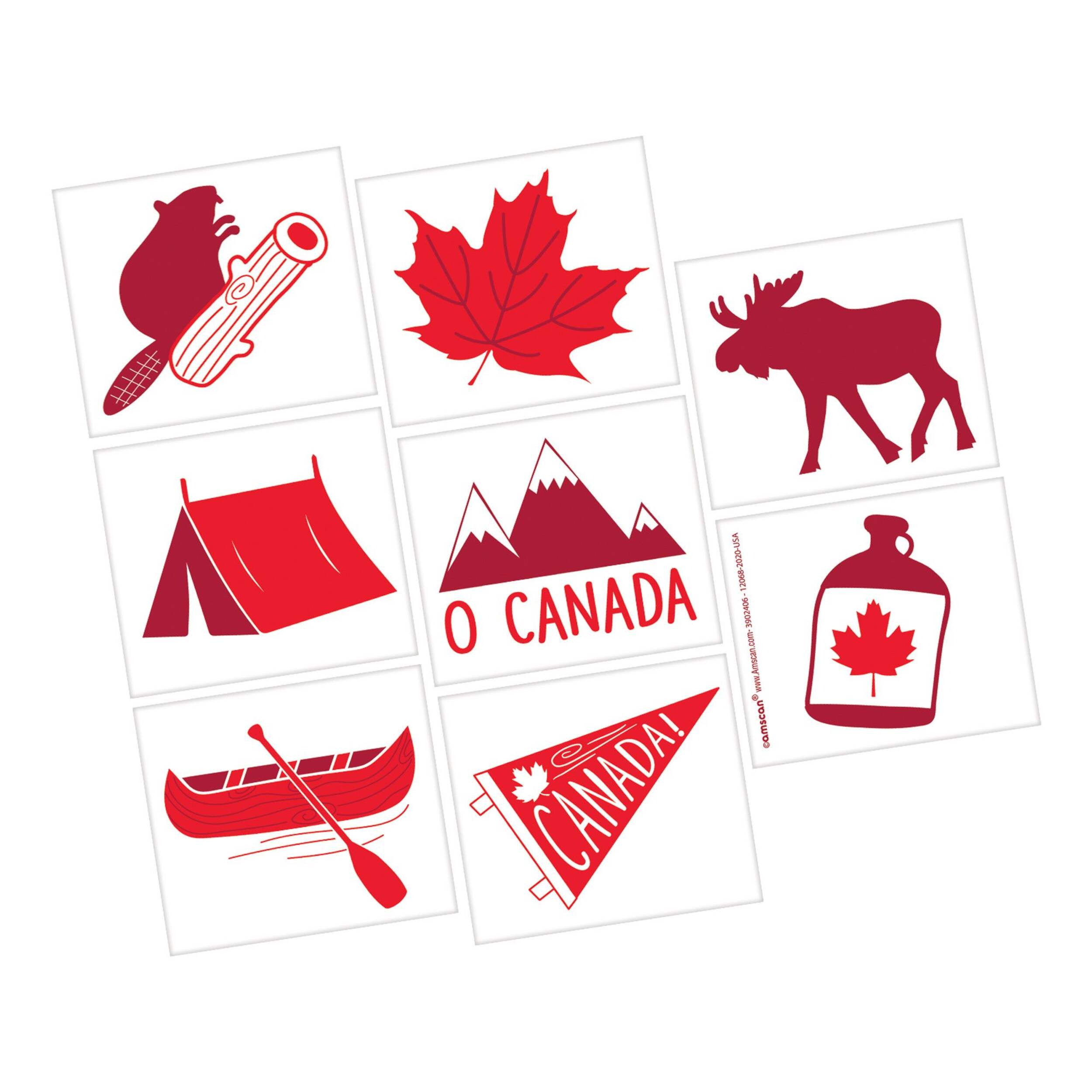 "O Canada" Wearable Temporary Tattoos, Red, 8-pk, for Canada Day Front_Flat