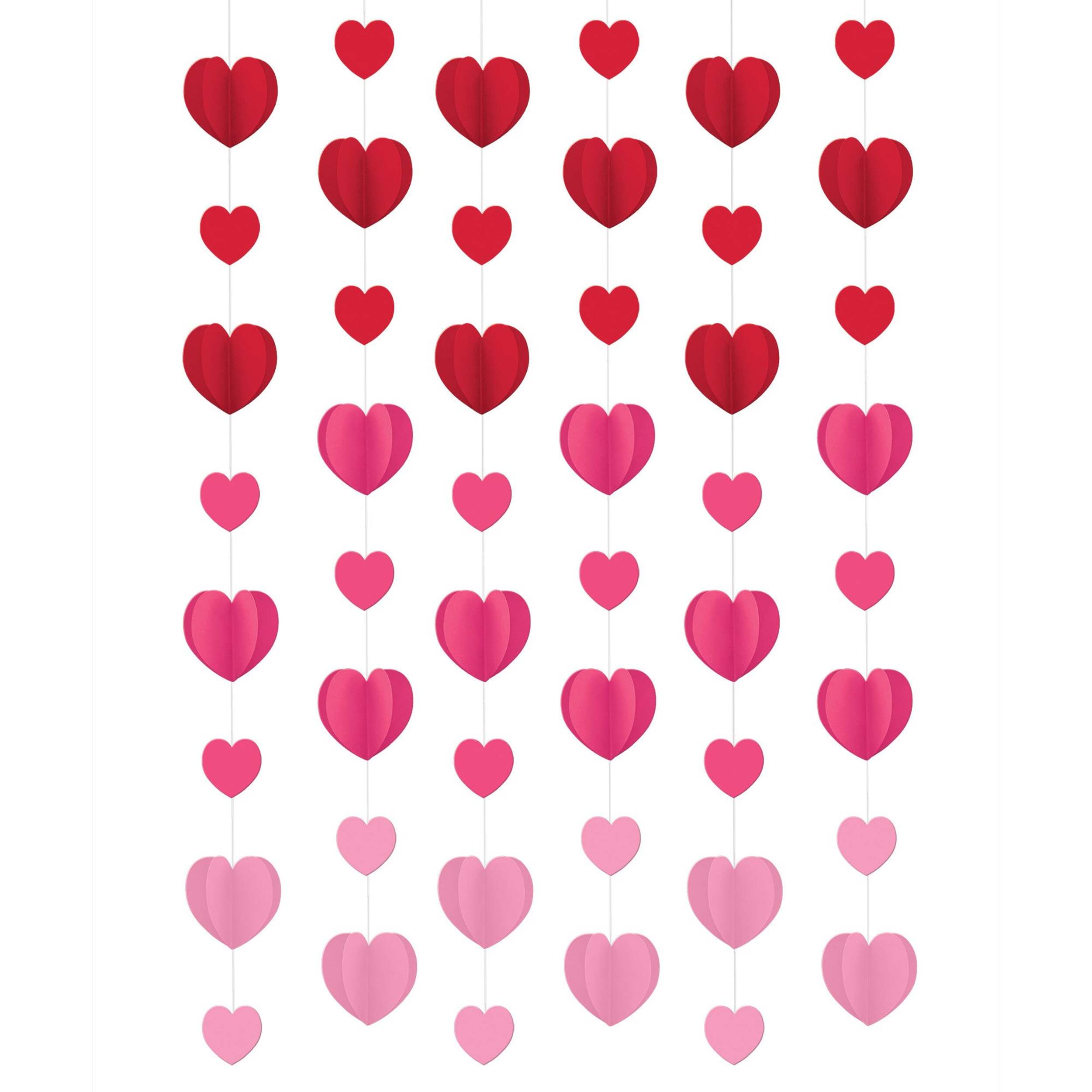 Hearts String Hanging Decorations, Red/Pink, 7-ft, 6-pk, for Valentine's Day Front_Flat
