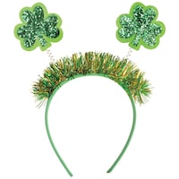 Shamrock Tinsel Headband Bopper, Green/Gold, One Size, for St. Patrick's Day