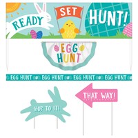 "Egg Hunt" Room & Yard Stake Decorating Kit, Blue/Pink, 19.5-in, 5-pk, for Easter Front_Flat