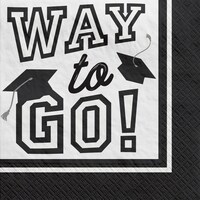 True to Your School "Way to Go!" Square Paper Disposable Beverage Napkins, White, 5-in, 40-pk, 2-ply, for Graduation Front_Flat