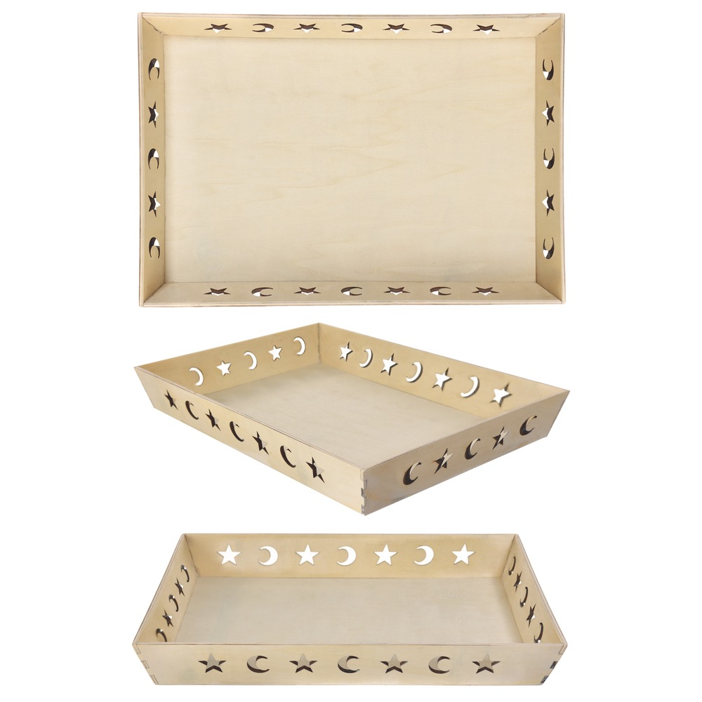 Eid Star & Moon Rectangular Wood Serving Tray, Gold and Tan, 11x16in Canadian Tire