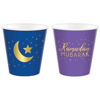 Paper Disposable Cups, Blue/Purple, 3-oz, 16-pk, for Religious Party/Eid Mubarak/Ramadan Front_Elevated