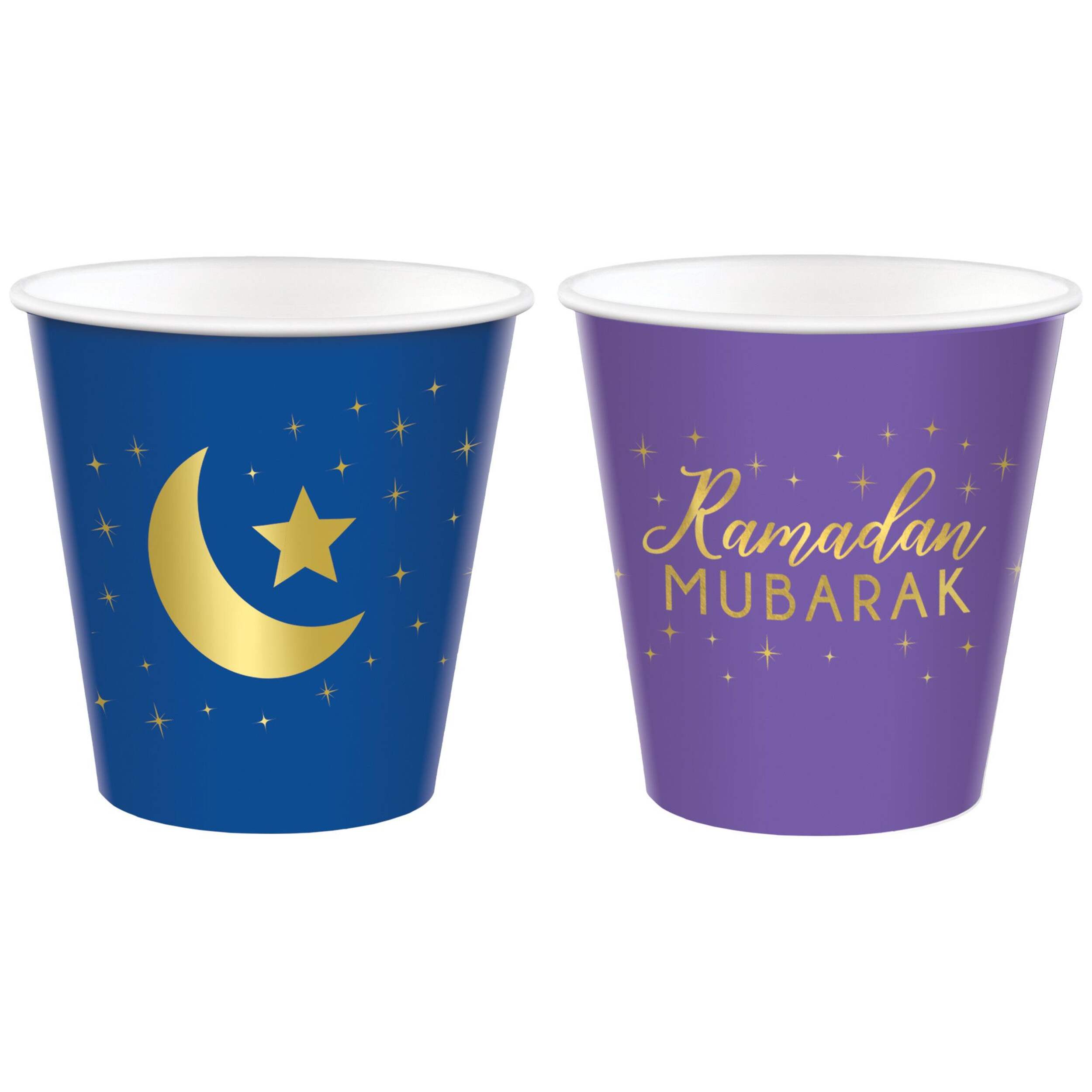 Paper Disposable Cups, Blue/Purple, 3-oz, 16-pk, for Religious Party/Eid Mubarak/Ramadan Front_Elevated