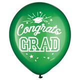 Ballons en latex ronds Congrats Grad, vert, 12 po, paq. 15, pour remise des diplômes Front_Flat