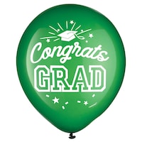 Ballons en latex ronds Congrats Grad, vert, 12 po, paq. 15, pour remise des diplômes Front_Flat