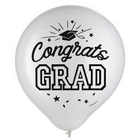 Ballons en latex ronds Congrats Grad, blanc, 12 po, paq. 15, pour remise des diplômes Front_Flat