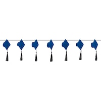 Felt Grad Cap Hanging Garland Banner Decoration, Blue, 10-ft, for Graduation Front_Flat