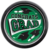 True to Your School "Congrats Grad" Round Paper Disposable Lunch Plates, Green, 8.5-in, 20-pk, for Graduation Overhead_Flat