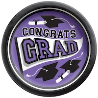 True to Your School "Congrats Grad" Round Paper Disposable Lunch Plates, Purple, 8.5-in, 20-pk, for Graduation Overhead_Flat