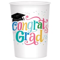 Follow Your Dreams "Congrats Grad" Plastic Reusable Cups, White/Multi-Coloured, 16-oz, 20-pk, for Graduation Front_Elevated