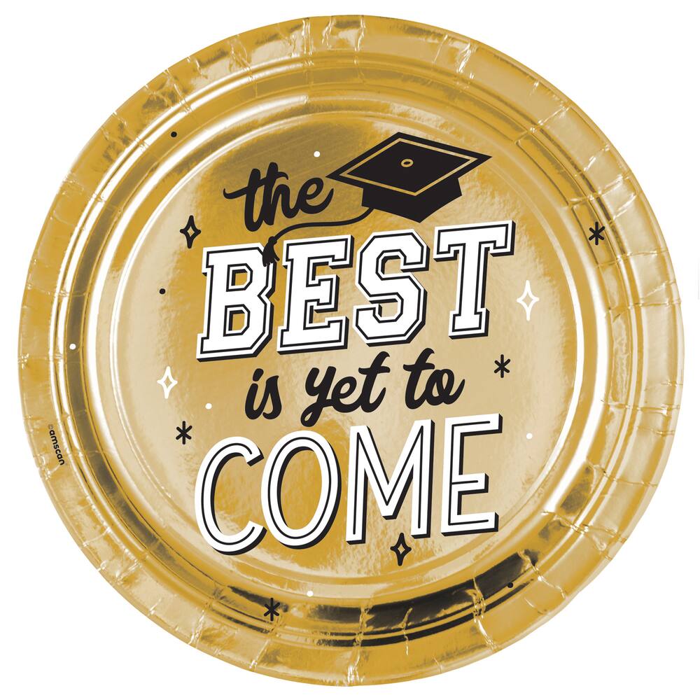 The Best is Yet to Come Round Graduation Plates, Gold, 8-pc, 10.5