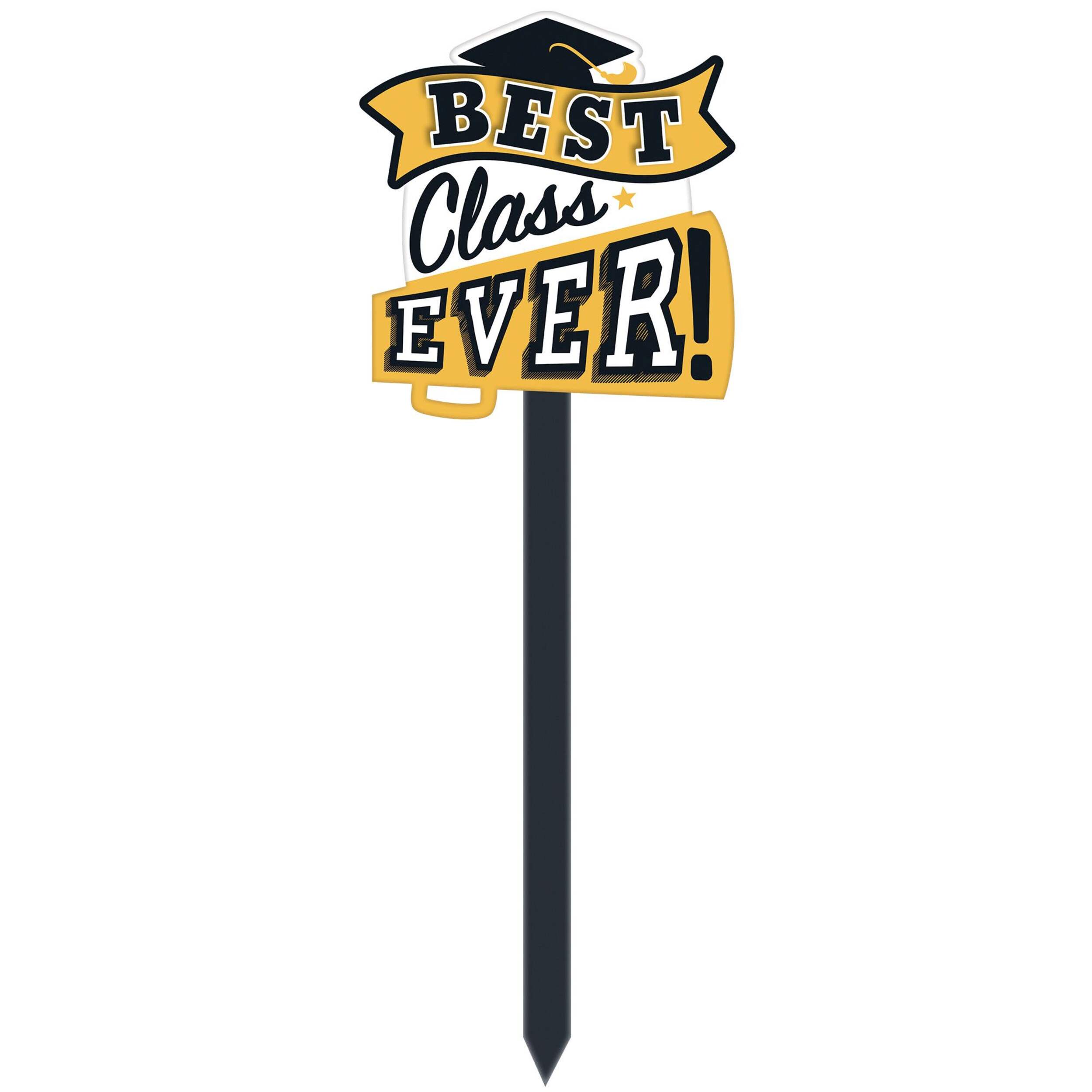 "Best Class Ever" Outdoor Yard Stake Sign Decoration, Gold/Black, 8.5-in, for Graduation Front_Flat
