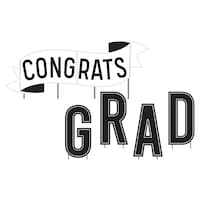"Congrats Grad" Outdoor Yard Stake Sign Decorations, Black/White, 20-in, 6-pk, for Graduation Front_Flat