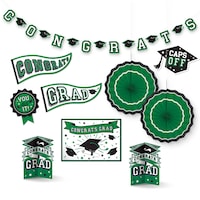 "Congrats Grad" Room & Table Centerpiece Decorating Kit, Green, 5-in, 10-pk, for Graduation Front_Flat
