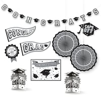 "Congrats Grad" Room & Table Centerpiece Decorating Kit, White, 5-in, 10-pk, for Graduation Front_Flat