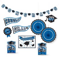"Congrats Grad" Room & Table Centerpiece Decorating Kit, Blue, 5-in, 10-pk, for Graduation Front_Flat