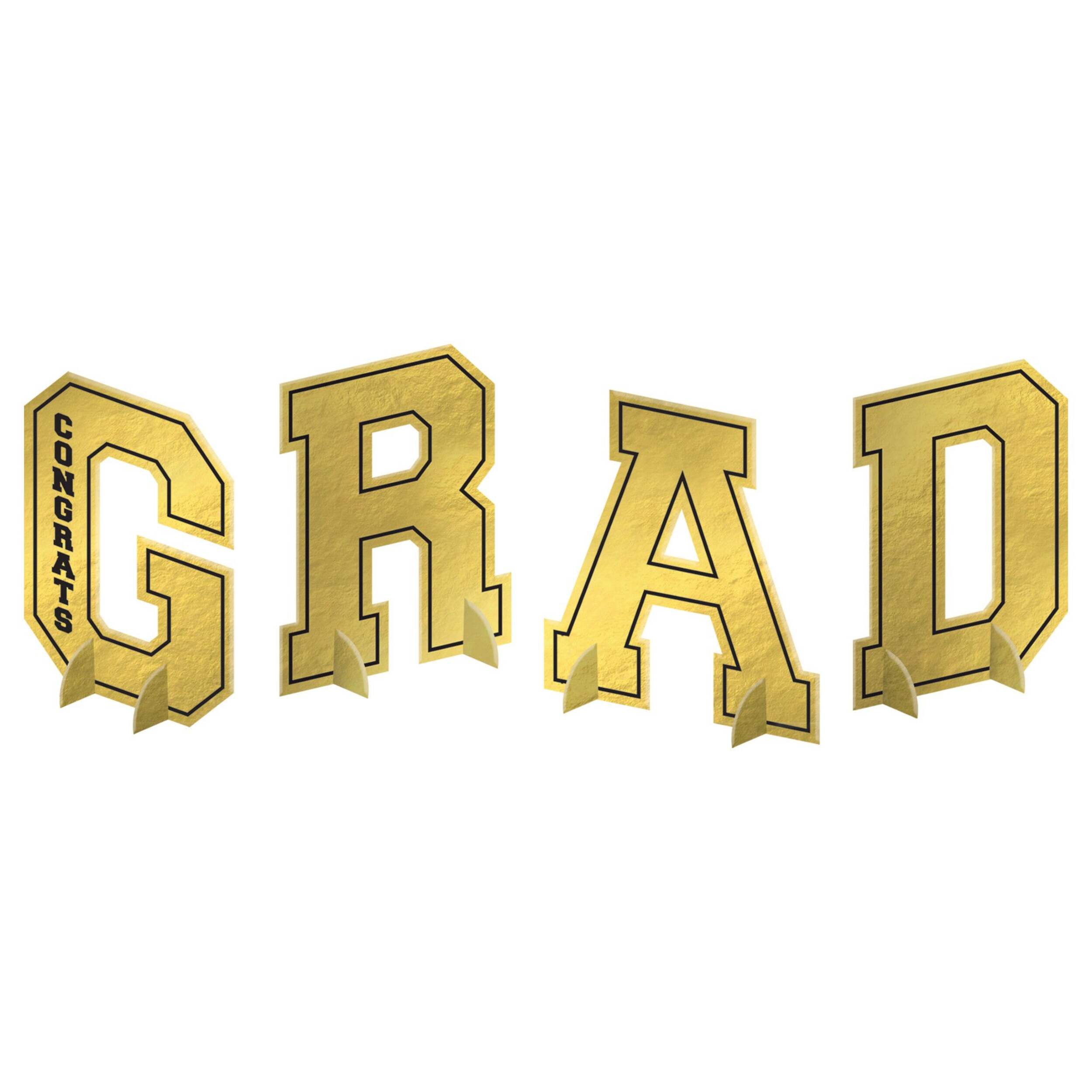 "Congrats Grad" Foil Table Centerpiece Decoration, Gold, 7-in, for Graduation Composite_or_Mixed