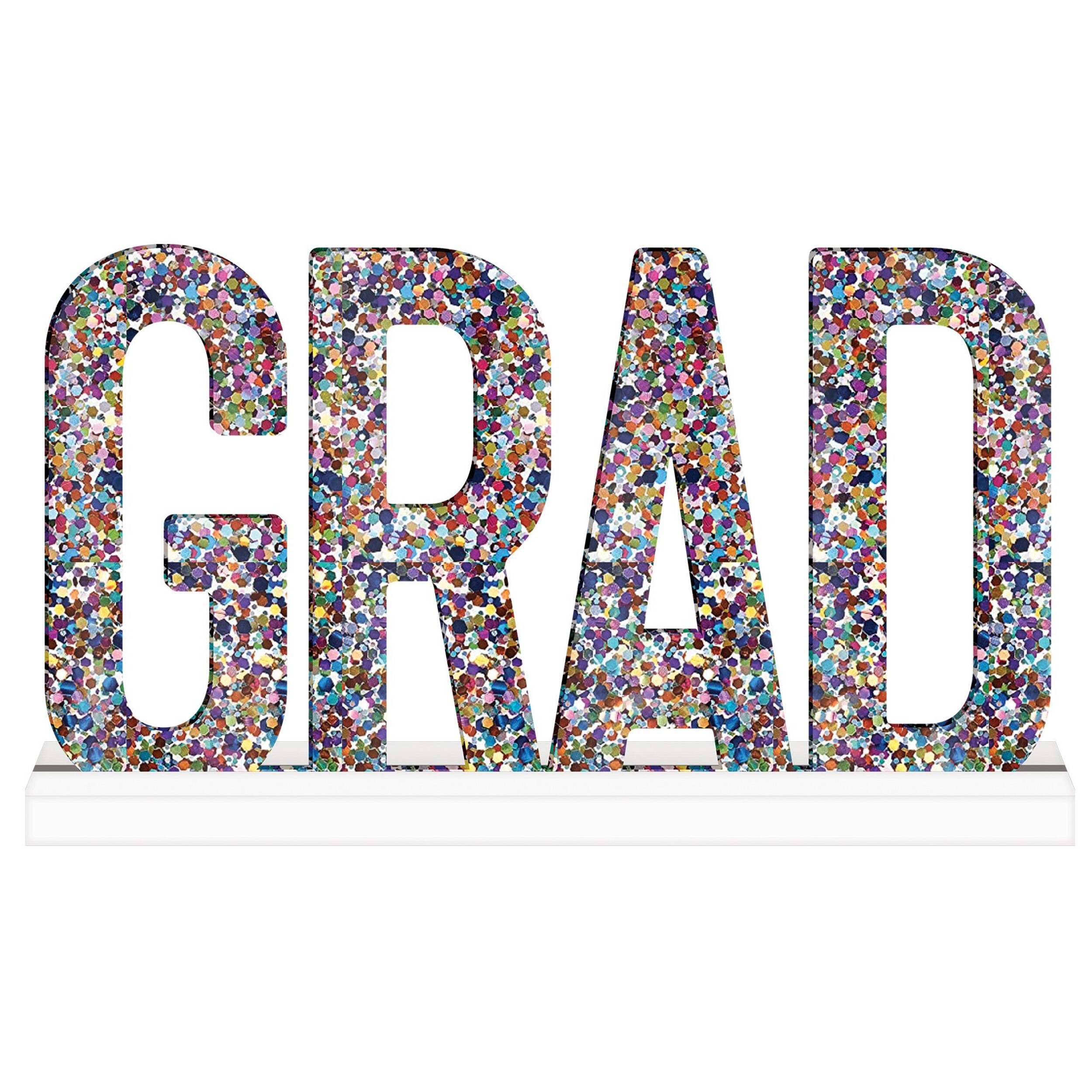 "GRAD" Standing Block Sign Table Centerpiece Decoration, Multi-Coloured, 10.6-in, for Graduation Front_Flat