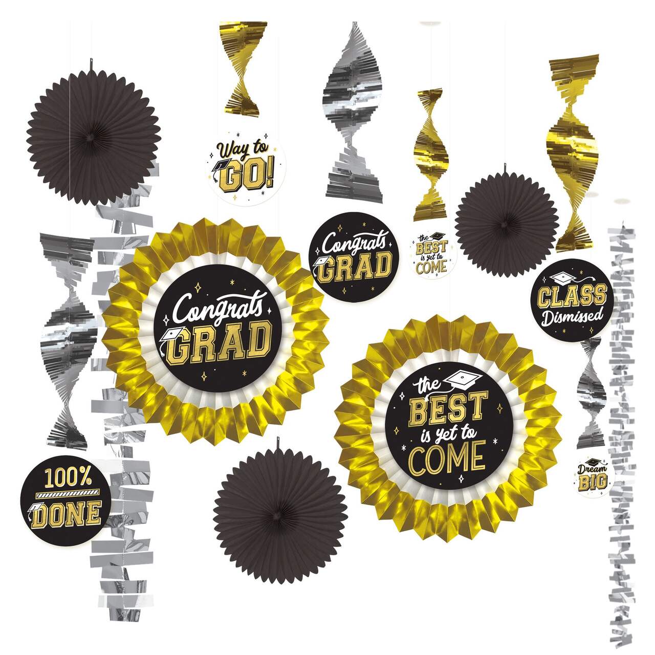 Graduation Decorating Paper & Foil Kit, Black/Silver/Gold, 13-pc, 14 1/2-in