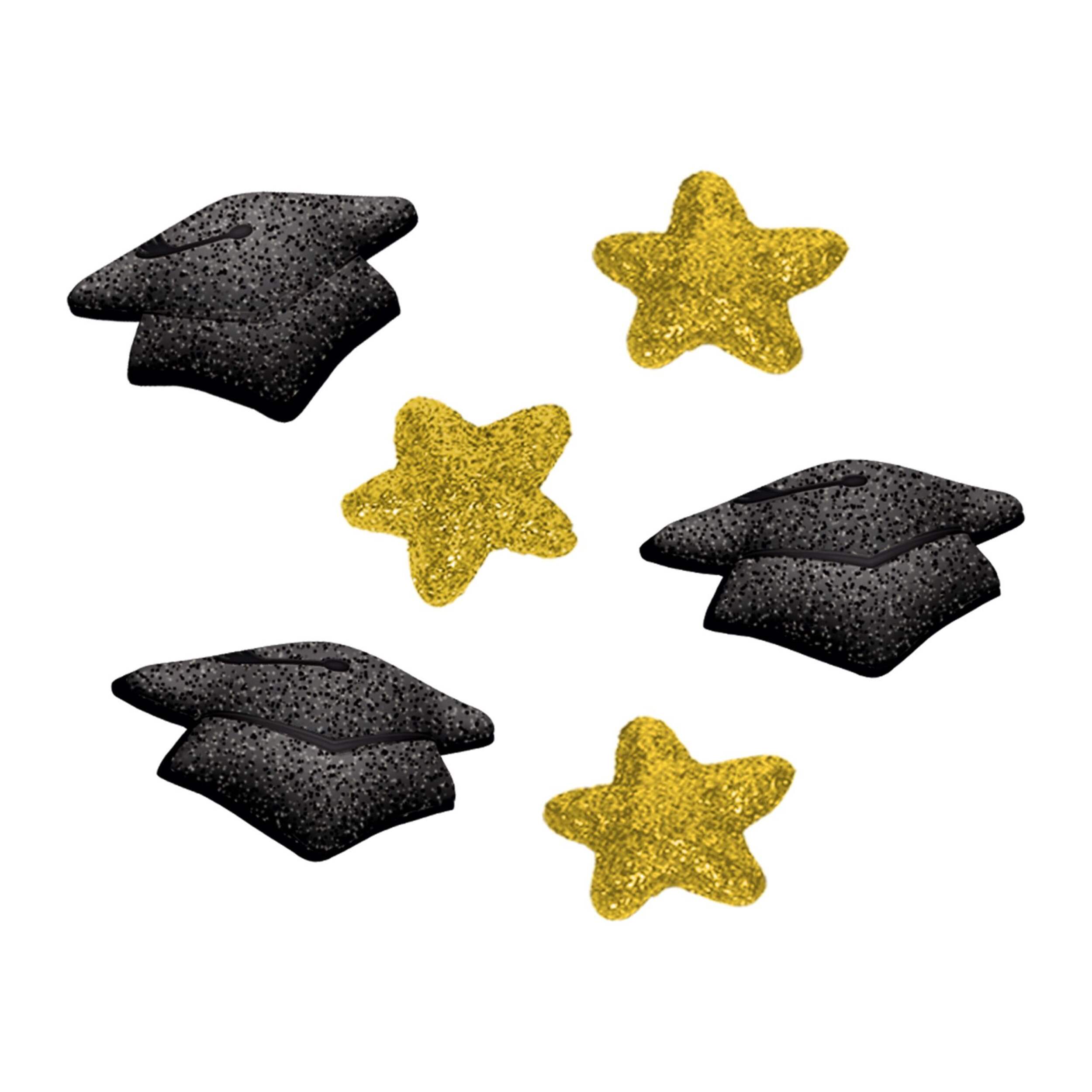 Graduation Cap & Stars Confetti Table Scatter Decoration, Black/Gold, 32-pk, for Graduation Overhead_Flat