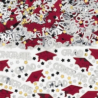 "Congrats Grad" Graduation Cap & Stars Confetti Table Scatter Decoration, Maroon, 2.5-oz, for Graduation CloseUp