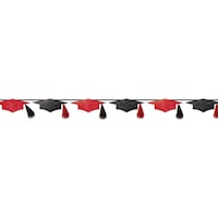 Grad Cap Hanging Garland Banner Decoration, Red/Black, 12-in, for Graduation Front_Flat