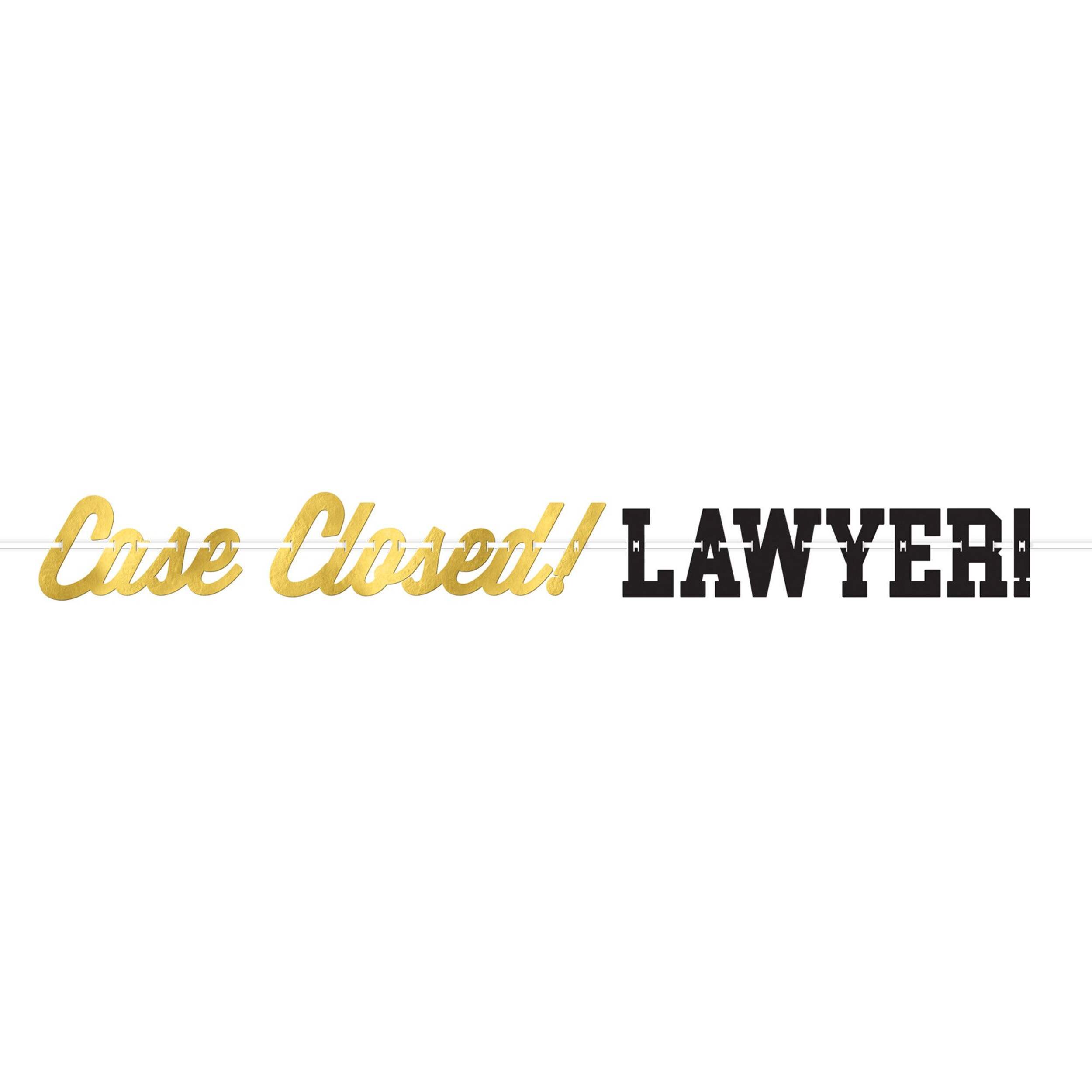 "Case Closed Lawyer" Law School Hanging Garland Banner Decoration, Gold/Black, 9in, for Graduation Front_Flat