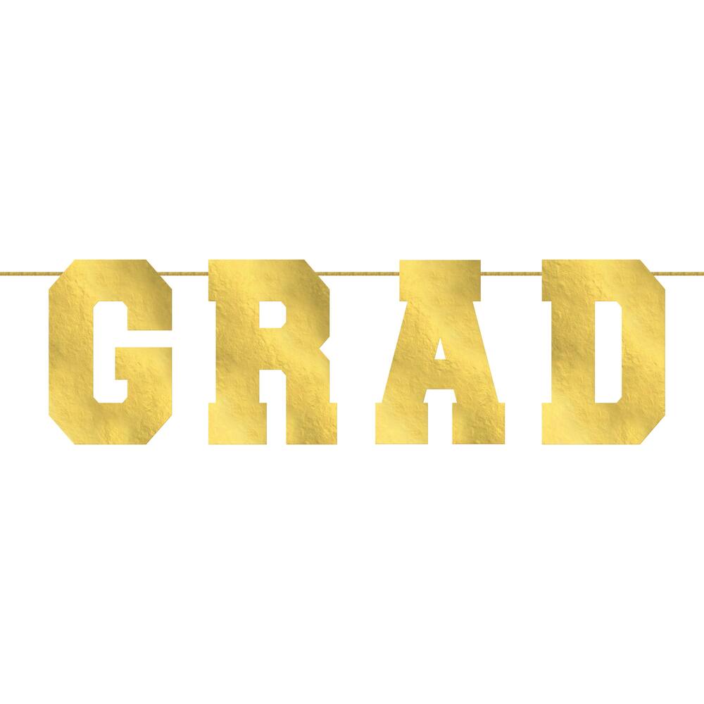 GRAD Oversized Letter Graduation Banner Decoration, Gold, 11-in | Party ...