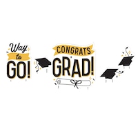 "Way to Go Congrats Grad" Outdoor Yard Stake Sign Decorations, Black/Gold, 6-in, 4-pk, for Graduation Front_Flat